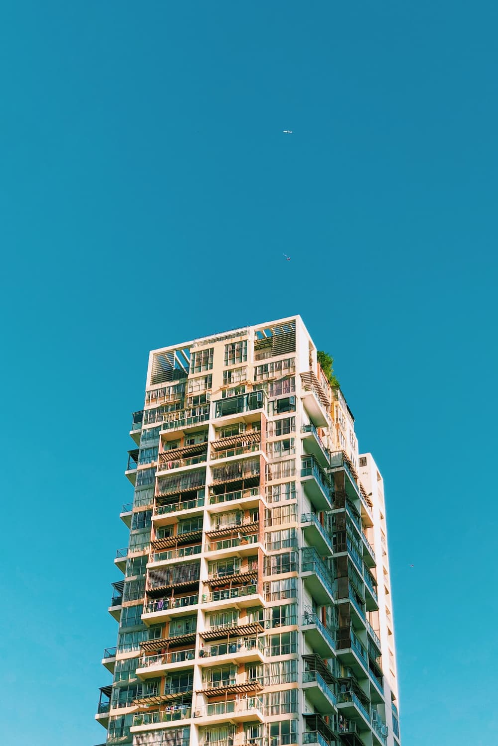 Residential tower under clear sky